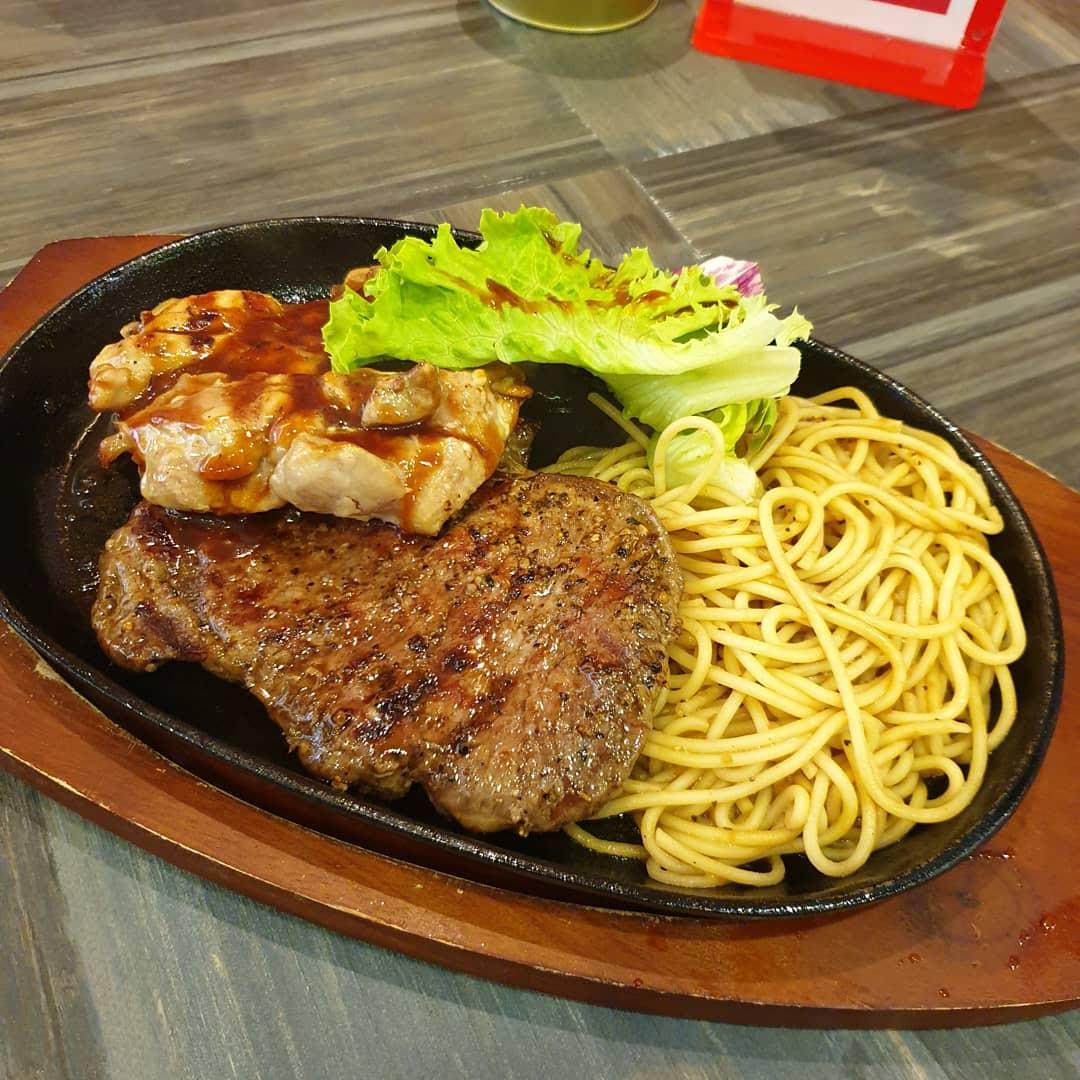 Ribeye Steak and Chicken Thigh with Spaghetti