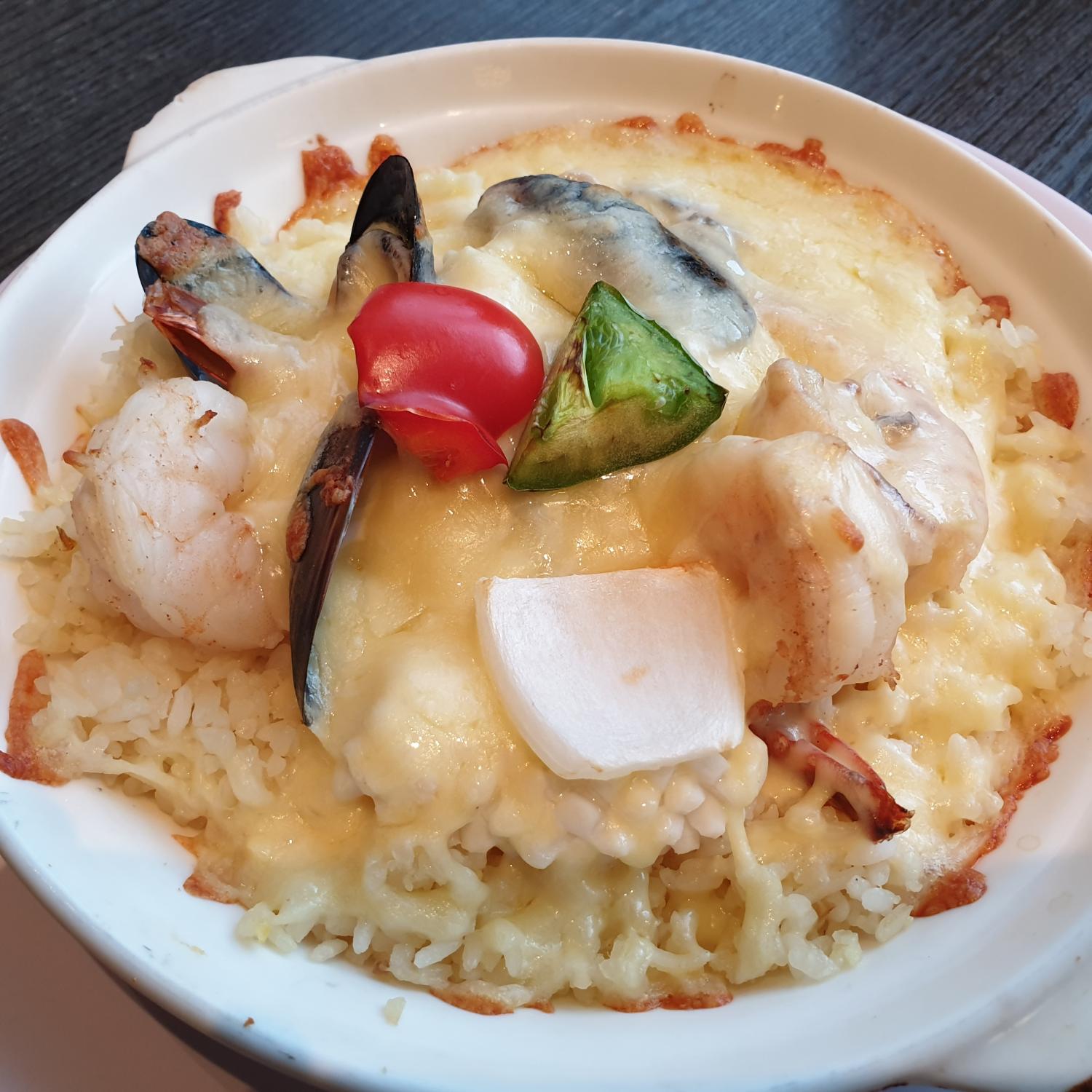 Cheese Baked Rice with Seafood