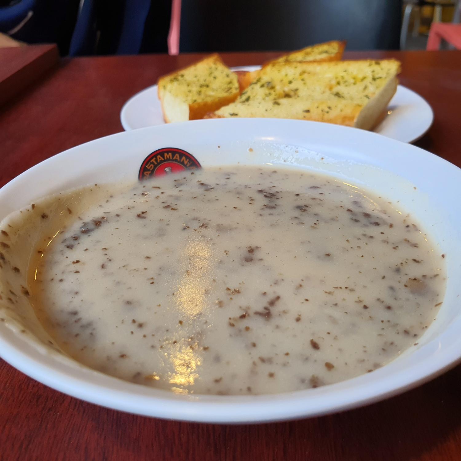 Creamy Mushroom Soup and Garlic Bread