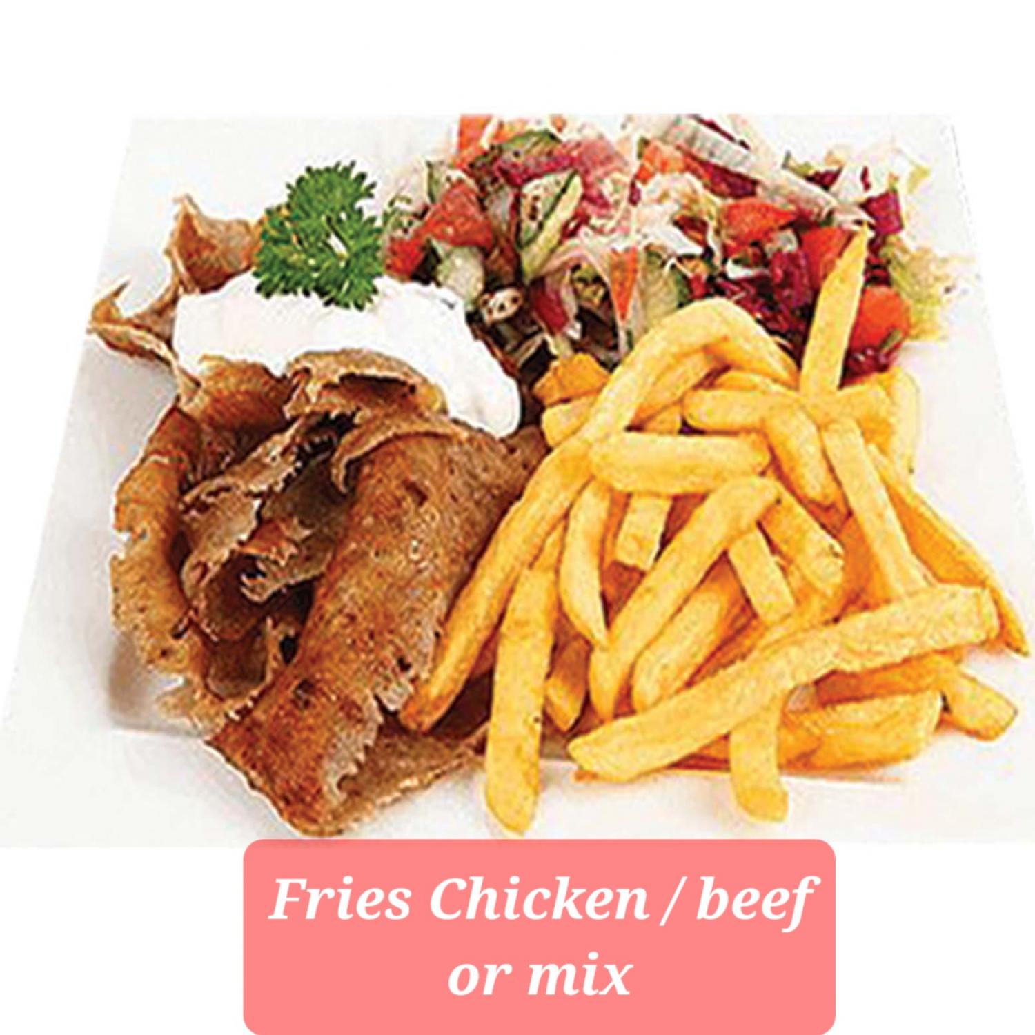 Fries with Chicken, Beef or Mix