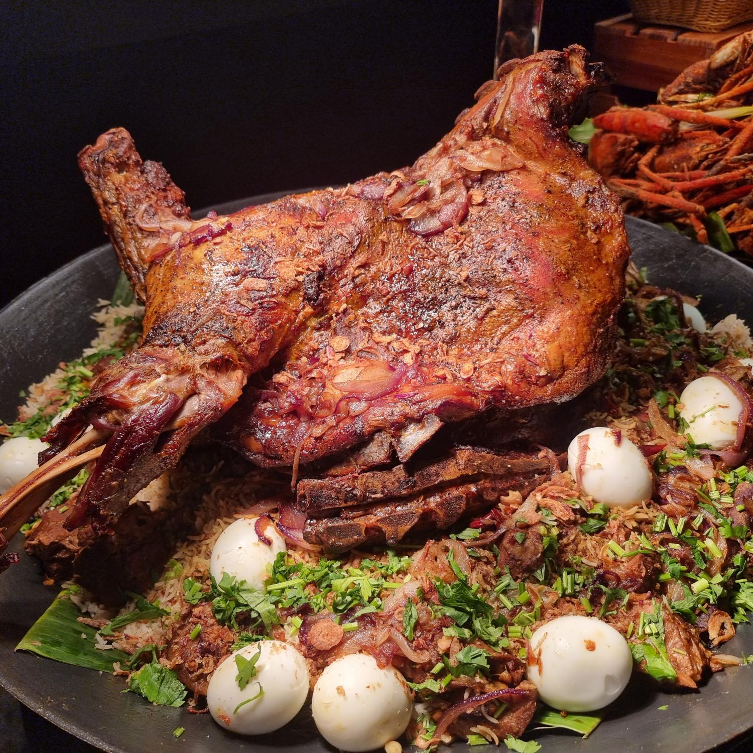 Roasted Marinated Whole Lamb and Nasi Arab