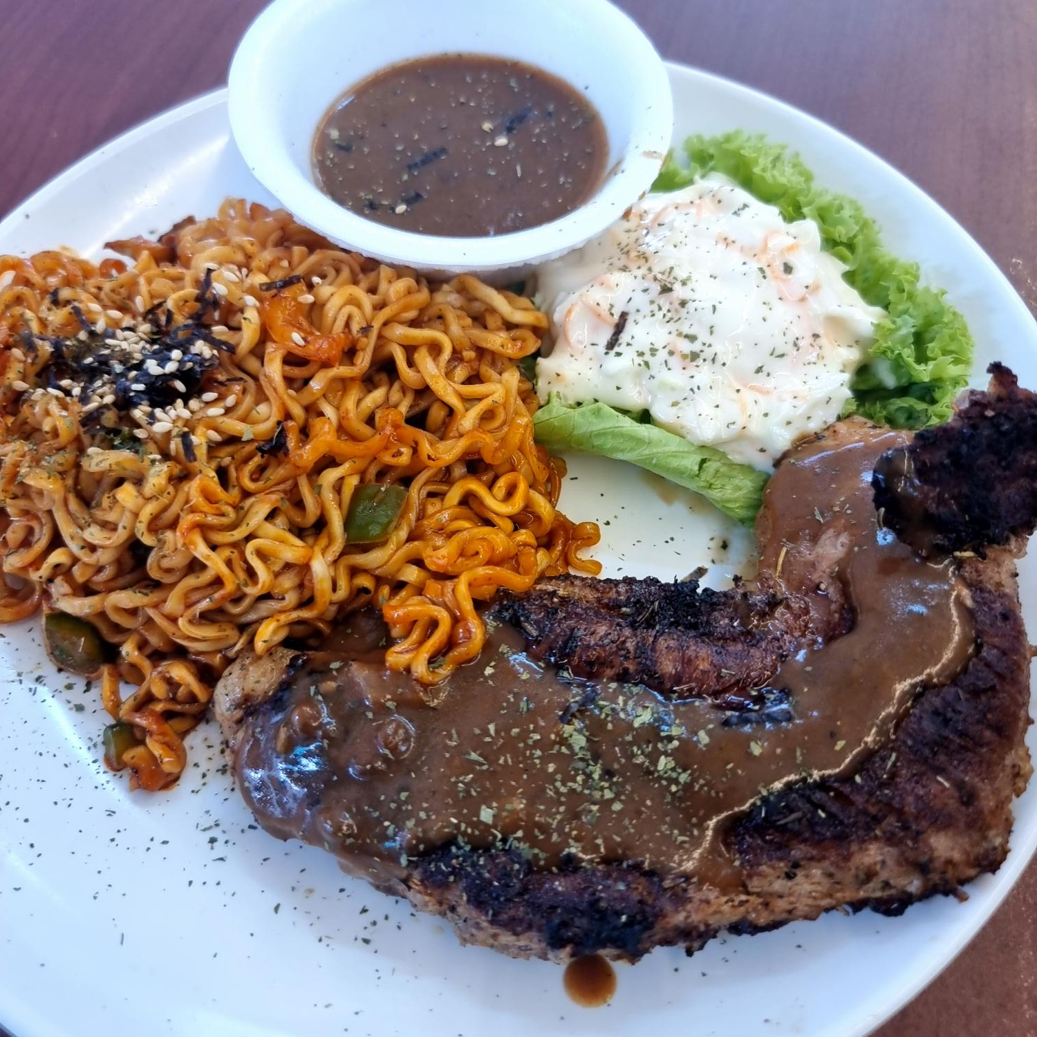 Steak and Samyang Noodle