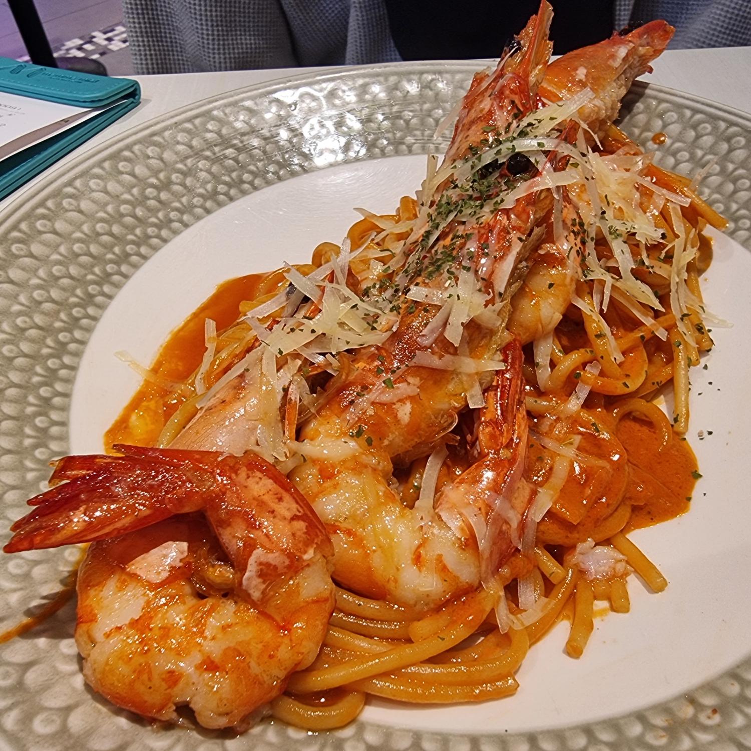 Spaghetti with Brown Butter Prawn and Pink Sauce