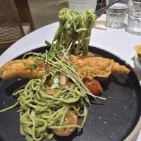 Creamy Avocado & Buttermilk Fried Cod Fish Pasta