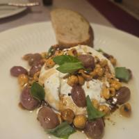 Burrata with Roasted Grapes& Hazelnut Vinaigrette